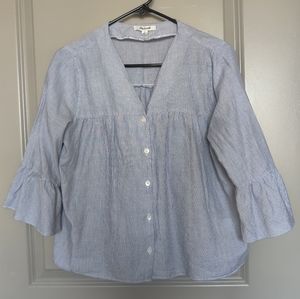 Madewell blue pinstripe button down bell 3/4sleeve